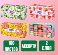 Салфетки бумажные в коробочках, Plushe Ассорти 100л, 2 сл, V-сложение 1/35